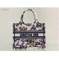 Well Crafted SMALL DIOR BOOK TOTE M1265ZC White Multicolor Dior Jardin Botanique Embroidery M1265ZC