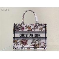 Top Quality MEDIUM DIOR BOOK TOTE White Multicolor Dior Jardin Botanique Embroidery M1296ZRZ