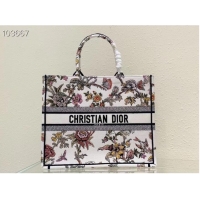 Good Product LARGE DIOR BOOK TOTE White Multicolor Dior Jardin Botanique Embroidery M1286ZEA