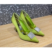 Sophisticated Valentino One Stud Silk High Heel Pumps 10cm with Crystal Green 112992