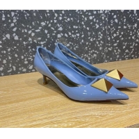 Top Grade Valentino One Stud Patent Leather Medium Heel Pumps 5cm Blue 112995