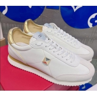 Good Looking Valentino One Stud Sneakers in Silk Calfskin and Suede White/Gold 120329