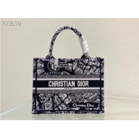 Buy Cheap SMALL DIOR BOOK TOTE Black and White Plan de Paris Embroidery M1265ZC