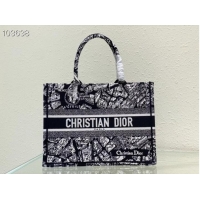 Promotional MEDIUM DIOR BOOK TOTE Black and White Plan de Paris Embroidery M1296ZOM