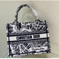 Super Quality SMALL DIOR BOOK TOTE White and Black Plan de Paris Embroidery M1265ZC