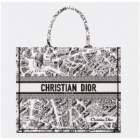 Top Quality LARGE DIOR BOOK TOTE White and Black Plan de Paris Embroidery M1286ZOM