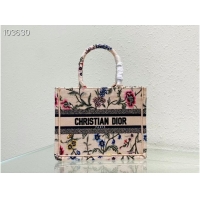 Inexpensive SMALL DIOR BOOK TOTE Natural Multicolor Raffia Embroidered with Dior Petites Fleurs M1265ZC