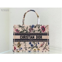 Famous Brand MEDIUM DIOR BOOK TOTE Natural Multicolor Raffia Embroidered with Dior Petites Fleurs M1296ZEB