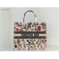 Luxury Cheap LARGE DIOR BOOK TOTE Natural Multicolor Raffia Embroidered with Dior Petites Fleurs M1286ZEA