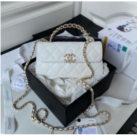 Good Product Chanel MINI FLAP BAG CLUTCH WITH CHAIN Gold-Tone Metal AP3238 white