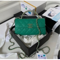 Famous Brand Chanel MINI FLAP BAG CLUTCH WITH CHAIN Gold-Tone Metal AP3238 GREEN