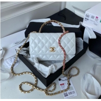 Top Quality Chanel MINI FLAP BAG CLUTCH WITH CHAIN Gold-Tone Metal AP3240 WHITE