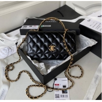 Pretty Style Chanel MINI FLAP BAG CLUTCH WITH CHAIN Gold-Tone Metal AP3240 BLACK