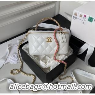 Famous Brand Chanel CLUTCH WITH CHAIN Lambskin & Gold Metal AP3243 WHITE