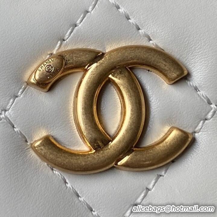 Famous Brand Chanel CLUTCH WITH CHAIN Lambskin & Gold Metal AP3243 WHITE