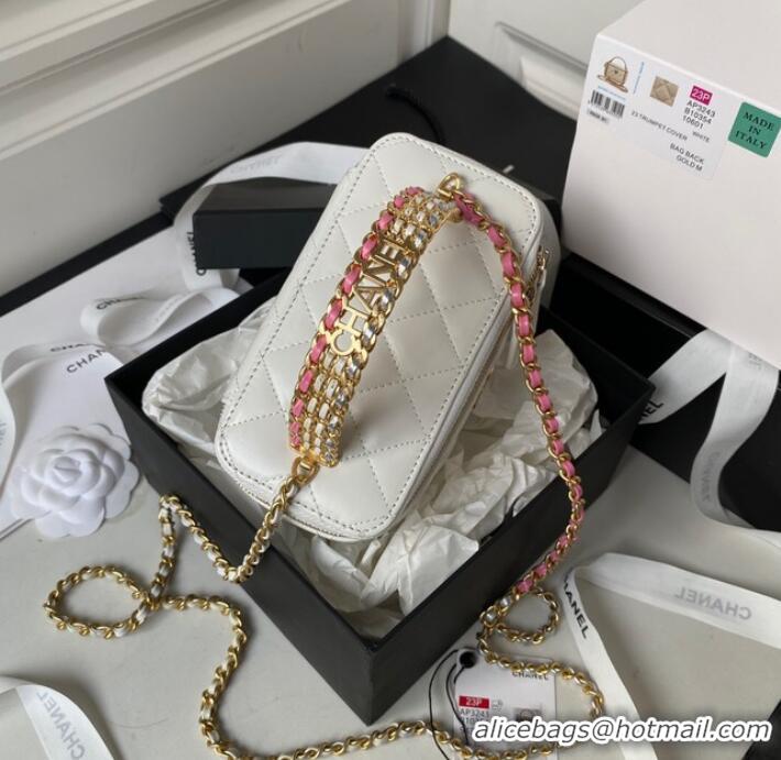 Famous Brand Chanel CLUTCH WITH CHAIN Lambskin & Gold Metal AP3243 WHITE