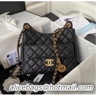 Top Quality Chanel HOBO HANDBAG Grained Shiny Calfskin & Gold-Tone Metal AS3690 BLACK