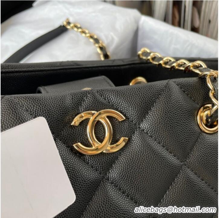 Pretty Style Chanel Grained Shiny Calfskin & Gold-Tone Metal Shoulder Bag YO1864 black