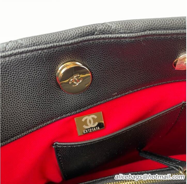 Pretty Style Chanel Grained Shiny Calfskin & Gold-Tone Metal Shoulder Bag YO1864 black