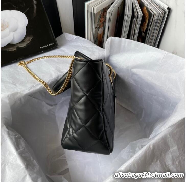 Inexpensive Chanel Lambskin & Gold-Tone Metal Shoulder Bag YO1864 black