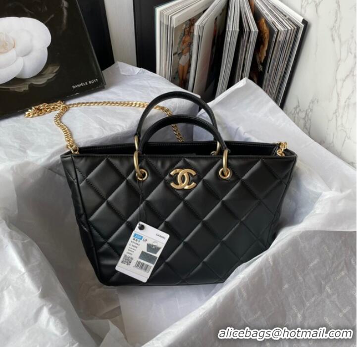 Inexpensive Chanel Lambskin & Gold-Tone Metal Shoulder Bag YO1864 black