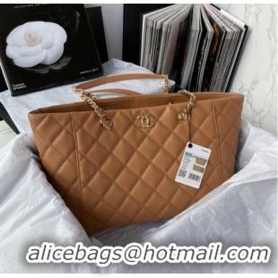 Top Quality Chanel Grained Shiny Calfskin & Gold-Tone Metal Shoulder Bag YO1864 brown