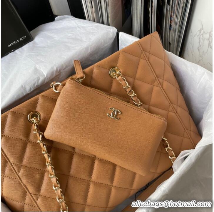 Top Quality Chanel Grained Shiny Calfskin & Gold-Tone Metal Shoulder Bag YO1864 brown