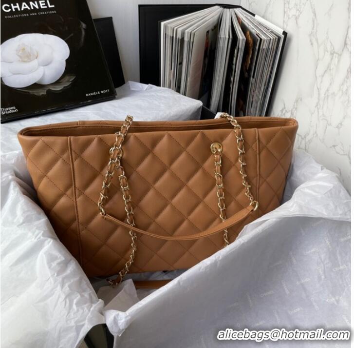 Top Quality Chanel Grained Shiny Calfskin & Gold-Tone Metal Shoulder Bag YO1864 brown