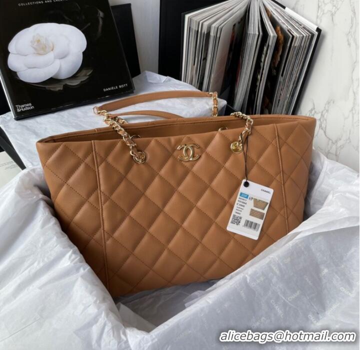 Top Quality Chanel Grained Shiny Calfskin & Gold-Tone Metal Shoulder Bag YO1864 brown