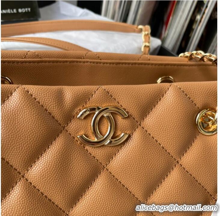 Top Quality Chanel Grained Shiny Calfskin & Gold-Tone Metal Shoulder Bag YO1864 brown