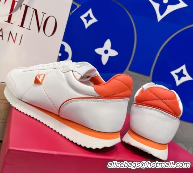 Sumptuous Valentino One Stud Sneakers in Silk Calfskin and Suede White/Orange 2120331