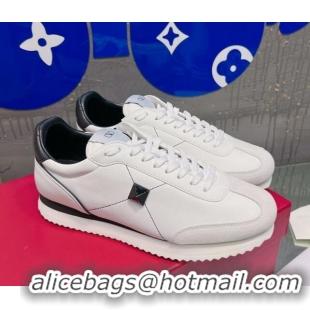 Good Quality Valentino One Stud Sneakers in Silk Calfskin and Suede White/Black 2120332