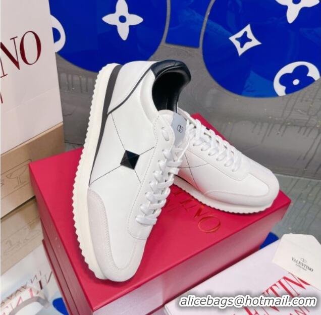 Good Quality Valentino One Stud Sneakers in Silk Calfskin and Suede White/Black 2120332