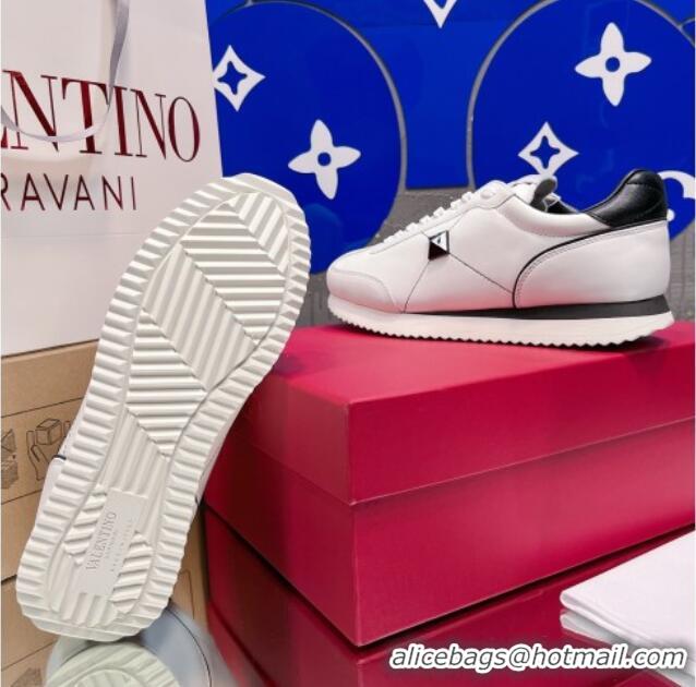 Good Quality Valentino One Stud Sneakers in Silk Calfskin and Suede White/Black 2120332