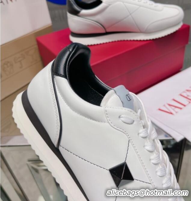 Good Quality Valentino One Stud Sneakers in Silk Calfskin and Suede White/Black 2120332