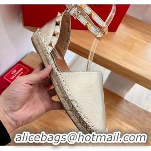 Top Design Valentino Rockstud Lambskin Flat Espadrilles Gold 2122474