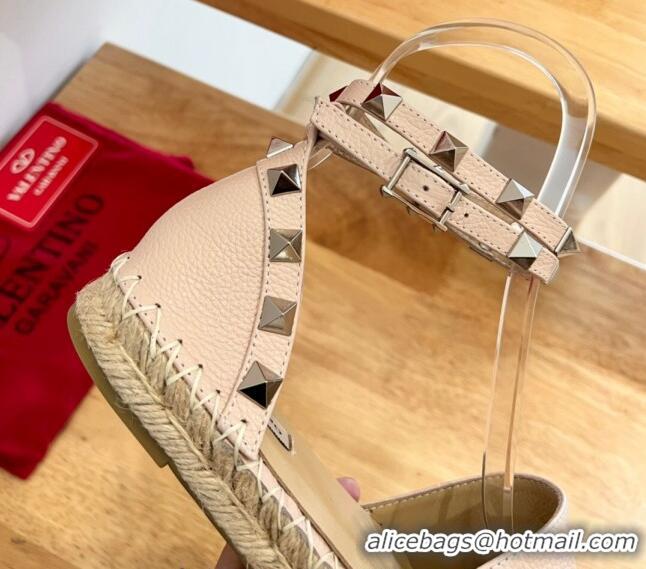 Classic Hot Valentino Rockstud Lambskin Flat Espadrilles Pink 2122475