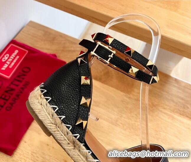 Low Cost Valentino Rockstud Lambskin Flat Espadrilles Black 122476