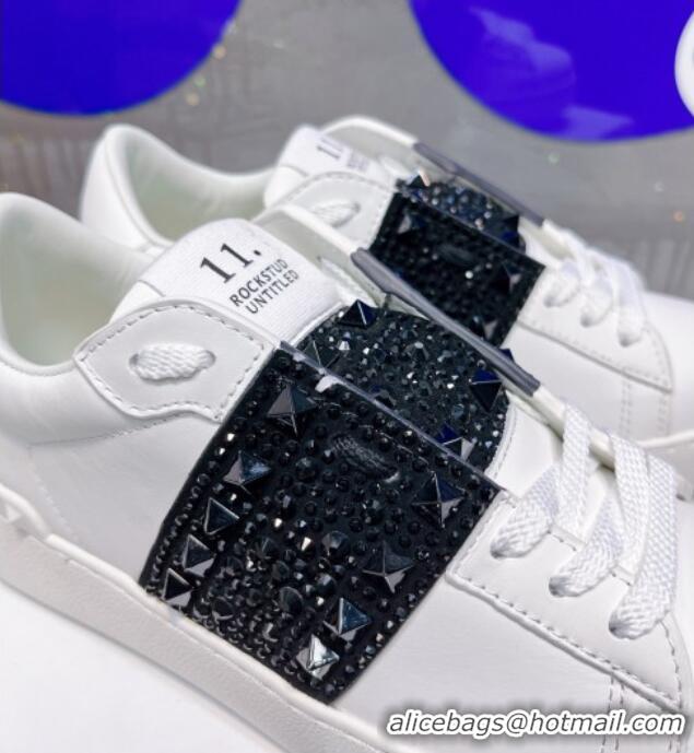 Low Price Valentino Open Skate Calfskin Sneakers with Crystal White/Black 122478