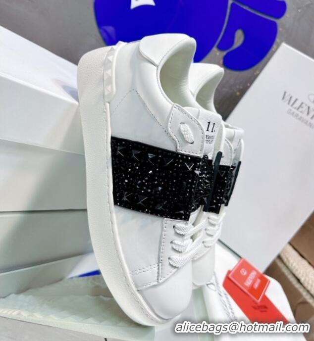 Low Price Valentino Open Skate Calfskin Sneakers with Crystal White/Black 122478