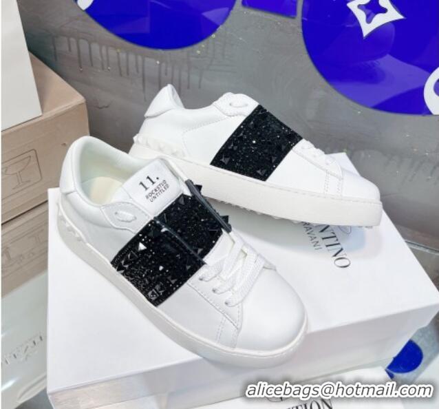 Low Price Valentino Open Skate Calfskin Sneakers with Crystal White/Black 122478