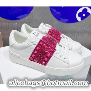 Hot Style Valentino Open Skate Calfskin Sneakers with Crystal White/Pink 122479