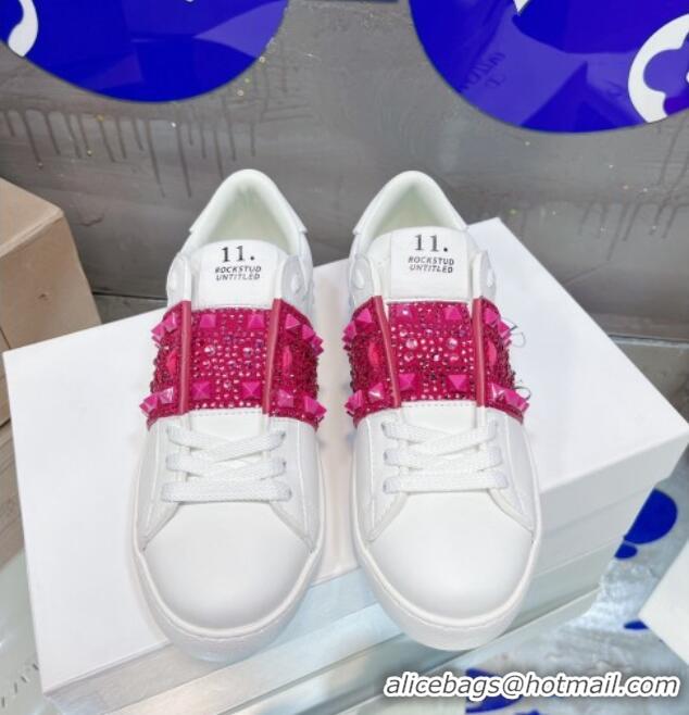 Hot Style Valentino Open Skate Calfskin Sneakers with Crystal White/Pink 122479