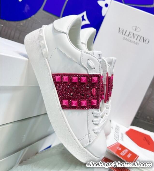 Hot Style Valentino Open Skate Calfskin Sneakers with Crystal White/Pink 122479