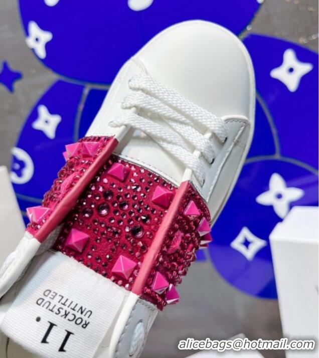 Hot Style Valentino Open Skate Calfskin Sneakers with Crystal White/Pink 122479