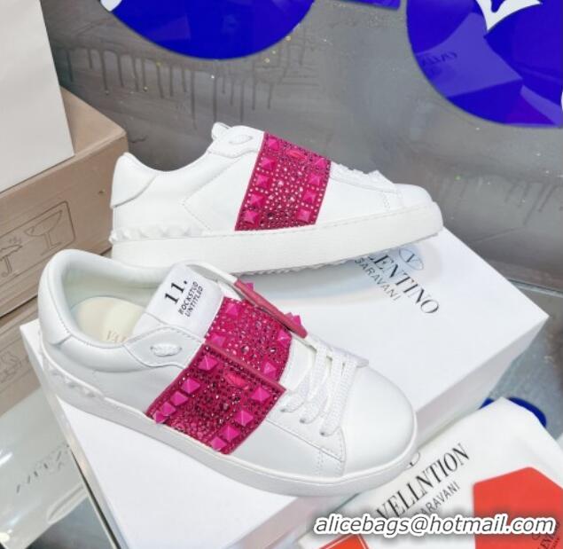 Hot Style Valentino Open Skate Calfskin Sneakers with Crystal White/Pink 122479