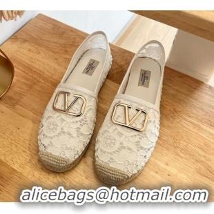 Grade Quality Valentino VLogo Lace Espadrilles White 122647