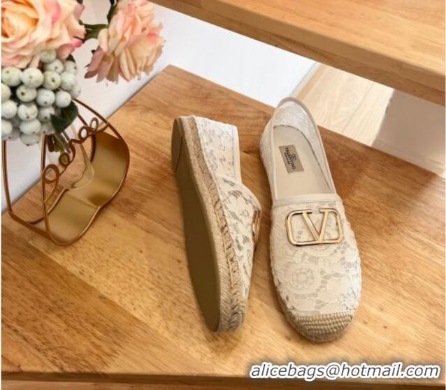 Grade Quality Valentino VLogo Lace Espadrilles White 122647