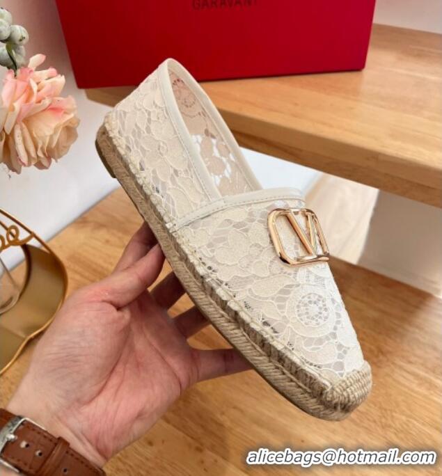 Grade Quality Valentino VLogo Lace Espadrilles White 122647