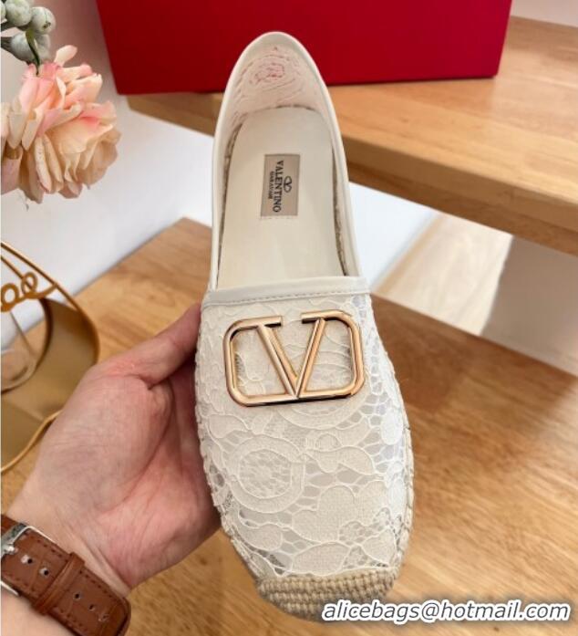 Grade Quality Valentino VLogo Lace Espadrilles White 122647